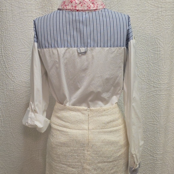 Colorful Patchwork Button-Up Shirt Blue White Pink Handkerchief Grandma Cottage - Picture 7 of 15